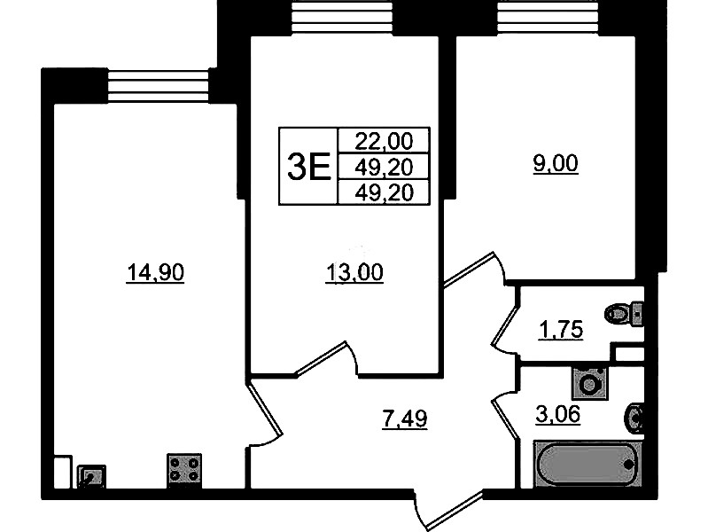 2-комнатная квартира 49.2 м², 1/23 эт., ЖК «Живи! В Рыбацком»